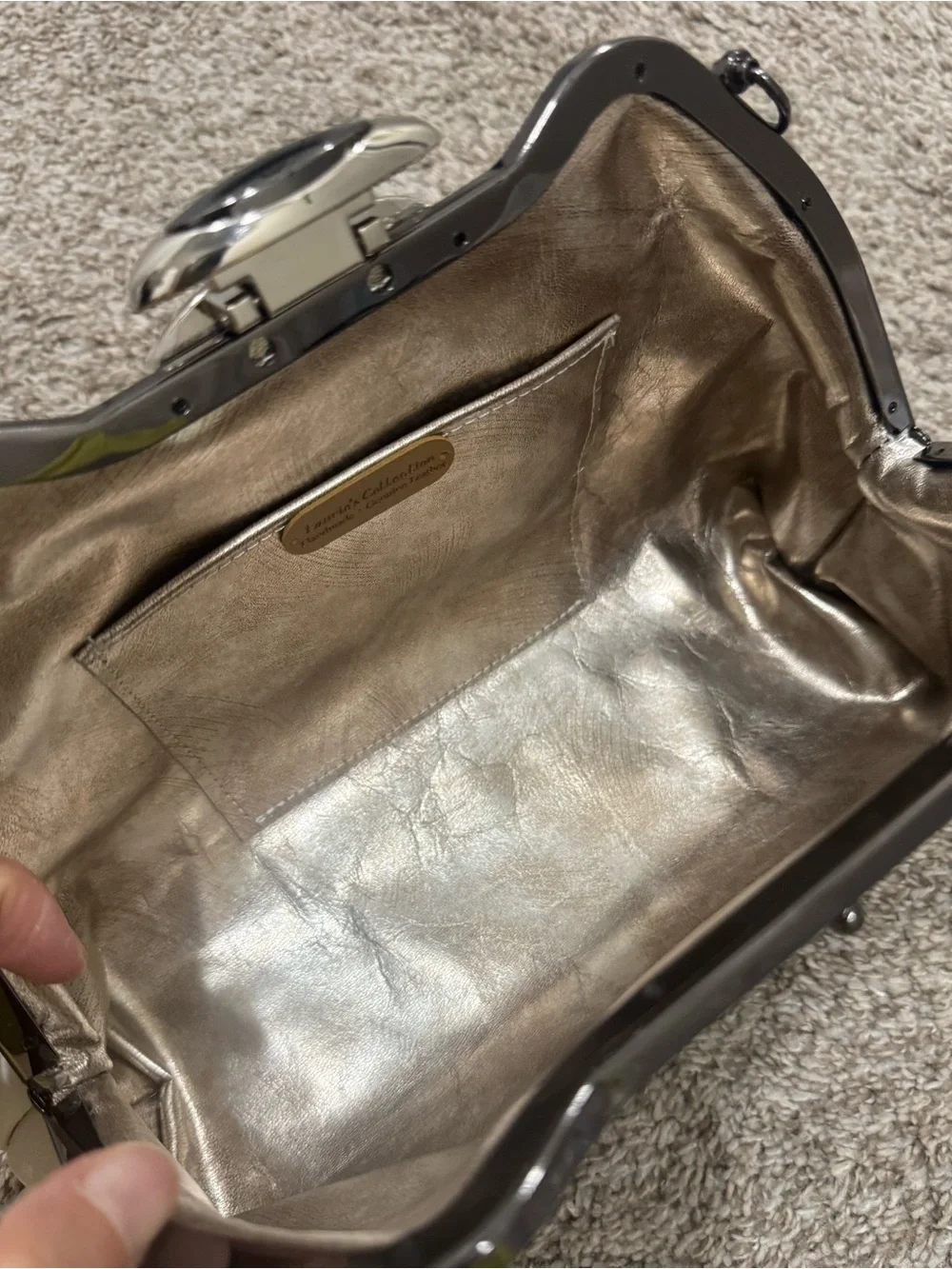 White Pebble Cowhide Handmade Custom Metal Frame Shoulder Bag, With 2 Straps